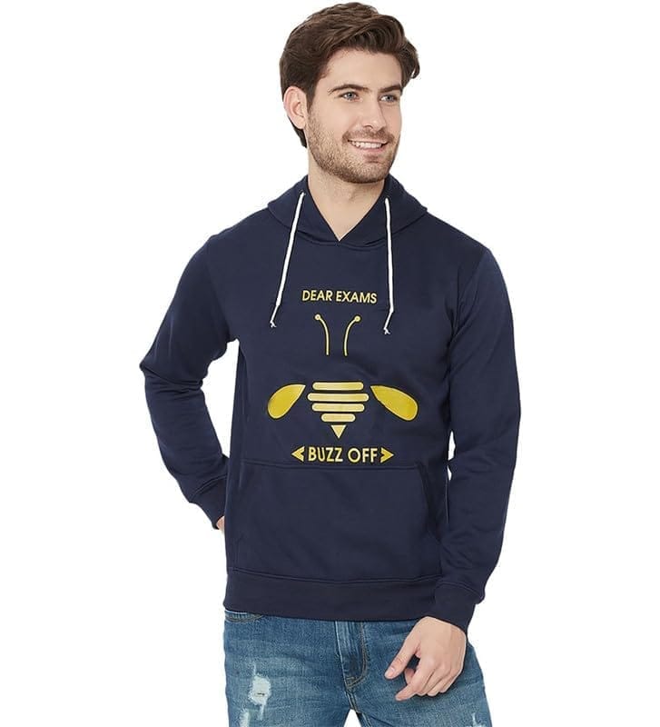 Men's Casual Printed Fleece Hooded Neck T-Shirt (Dark Blue, M)-PID47740