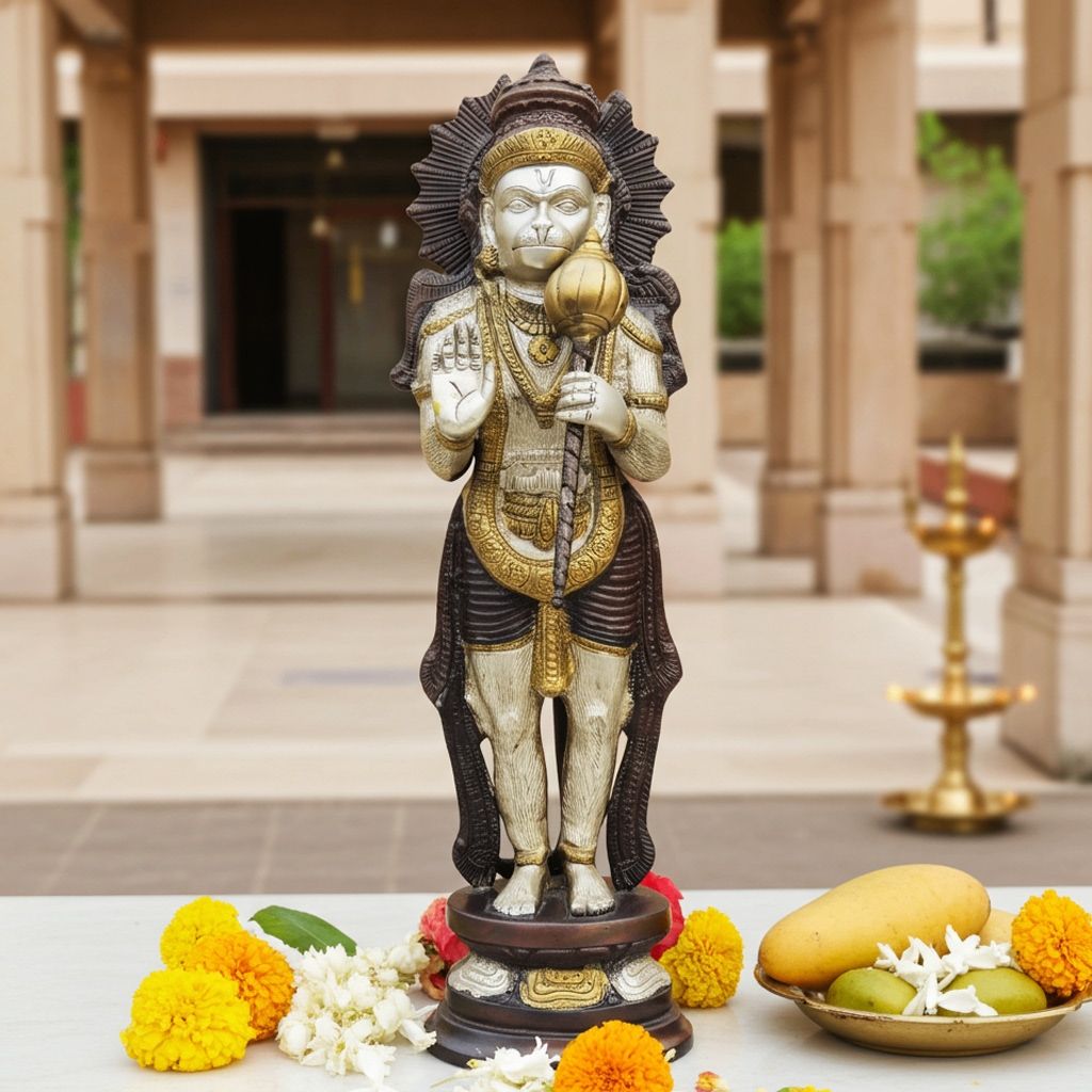 Brass Hanuman Ji Decorative Statue - Handcrafted Home Murti, Height : 17 Inch (BSMAS487)