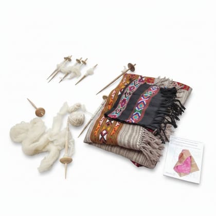 Artisanal Hand-Spinning Kit with Wool and Wooden Spindles