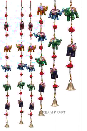 DreamKraft Paper Mache Elephant Door Hangings (96 cm, Multicolor) -Set of 20