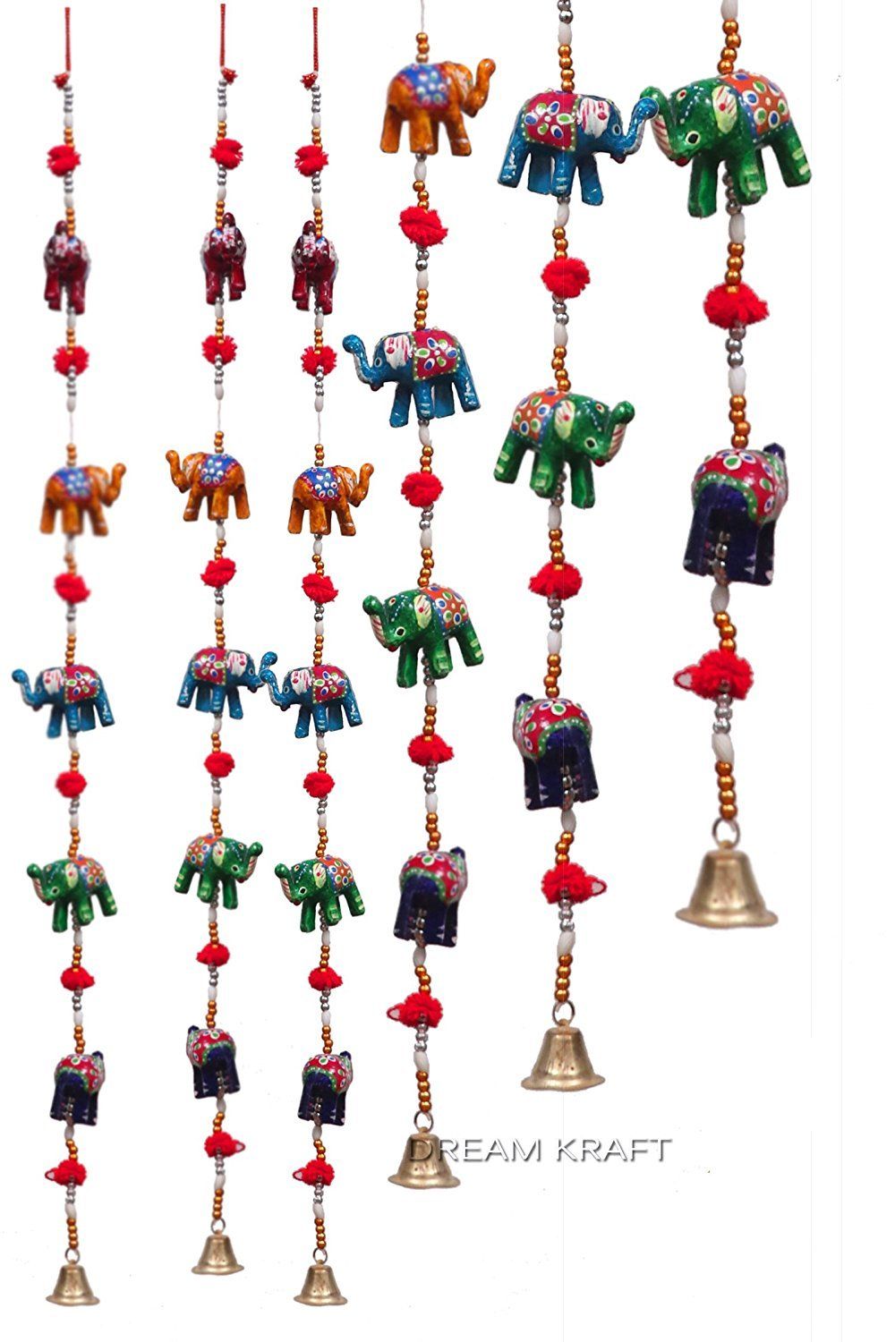 DreamKraft Paper Mache Elephant Door Hangings (96 cm, Multicolor) -Set of 20