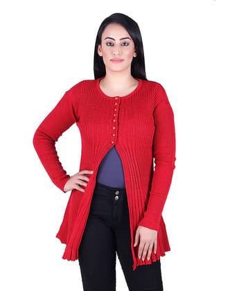 Ogarti Acrylic Red Buttoned Cardigans - Single