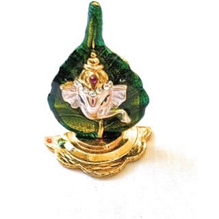 Shree Ganeshji Idol  In Paan American Diamond Fited 24k Gold Plated
