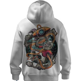 BULL CLOTHING Mens Space Monkey Graphic White Hoodie 60 Cotton 40 Poly 280 GSM Fleece Pullover Sweatshirt (W) BULL CLOTHING Mens Space Monkey Graphic White Hoodie 60 Cotton 40 Poly 280 GSM Fleece Pullover Sweatshirt (W)