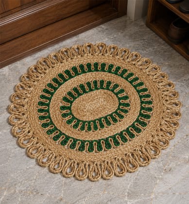 Handcrafted Oval Jute Carpet with Green Accents