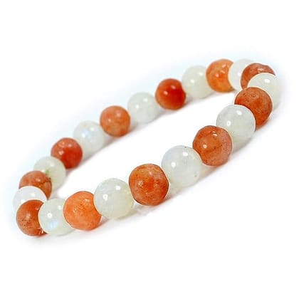 Moonstone & Sunstone Healing Crystal Bracelet  Unisex Adult (Peach & White)