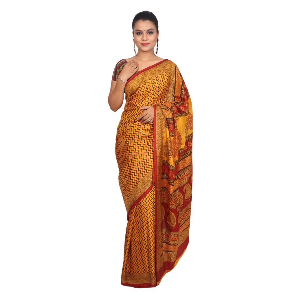 HANDLOOM MULBERRY SILK SAREE WITH BLOUSE (SKU - 3I0107030422 SAREE- 198)