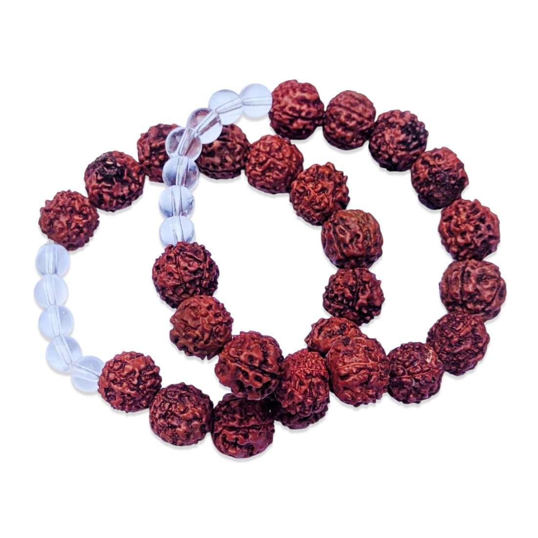 MAYAPURI Rudraksha Sphatik Bracelet for Men and Women, Panchmukhi (5) Rudraksh and Clear Quartz Bracelet, 8mm Beads (Adults Unisex, Pack of 2)