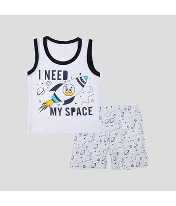 CATCUB Pack of 1 Boys Cotton T-Shirt & Shorts Set ( White )