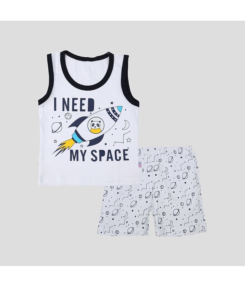 CATCUB Pack of 1 Boys Cotton T-Shirt & Shorts Set ( White )