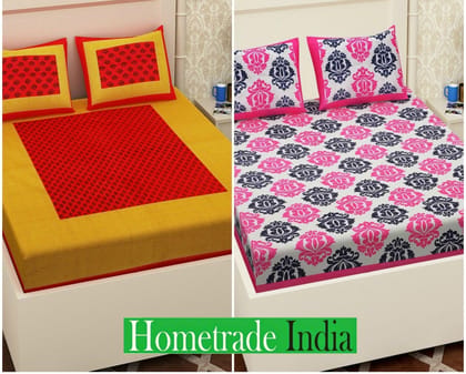 2201-Hometrade India- Standard Double Size (90*100 in )-Combo Jaipuri Double bedsheet With Matching Pillow Cover