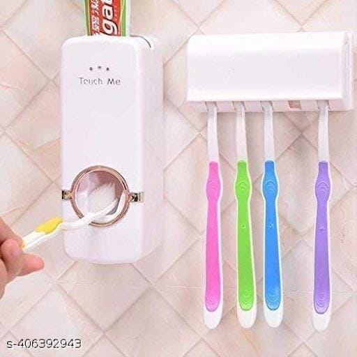 Fab innovations hands free wall mounted plastic dust proof automatic toothpaste dispenser and detachable hole 5 toothbrush holder whitetoothbrush holder toothpaste dispenser