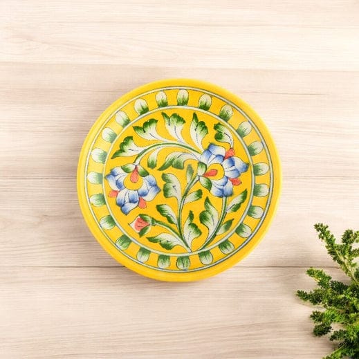 Blue Pottery Floral Pattern Decorative PlateYellow6