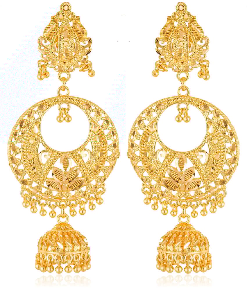 VIVASTRI Golden Jhumki Earrings ( Pack of 1 )
