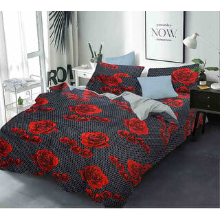 Black Bee  Bedsheet With Black Polka Dot And Rose PrintDouble Bedsheet With 2 Pillow Covers (208 X 213 Cm)(Bs-04)