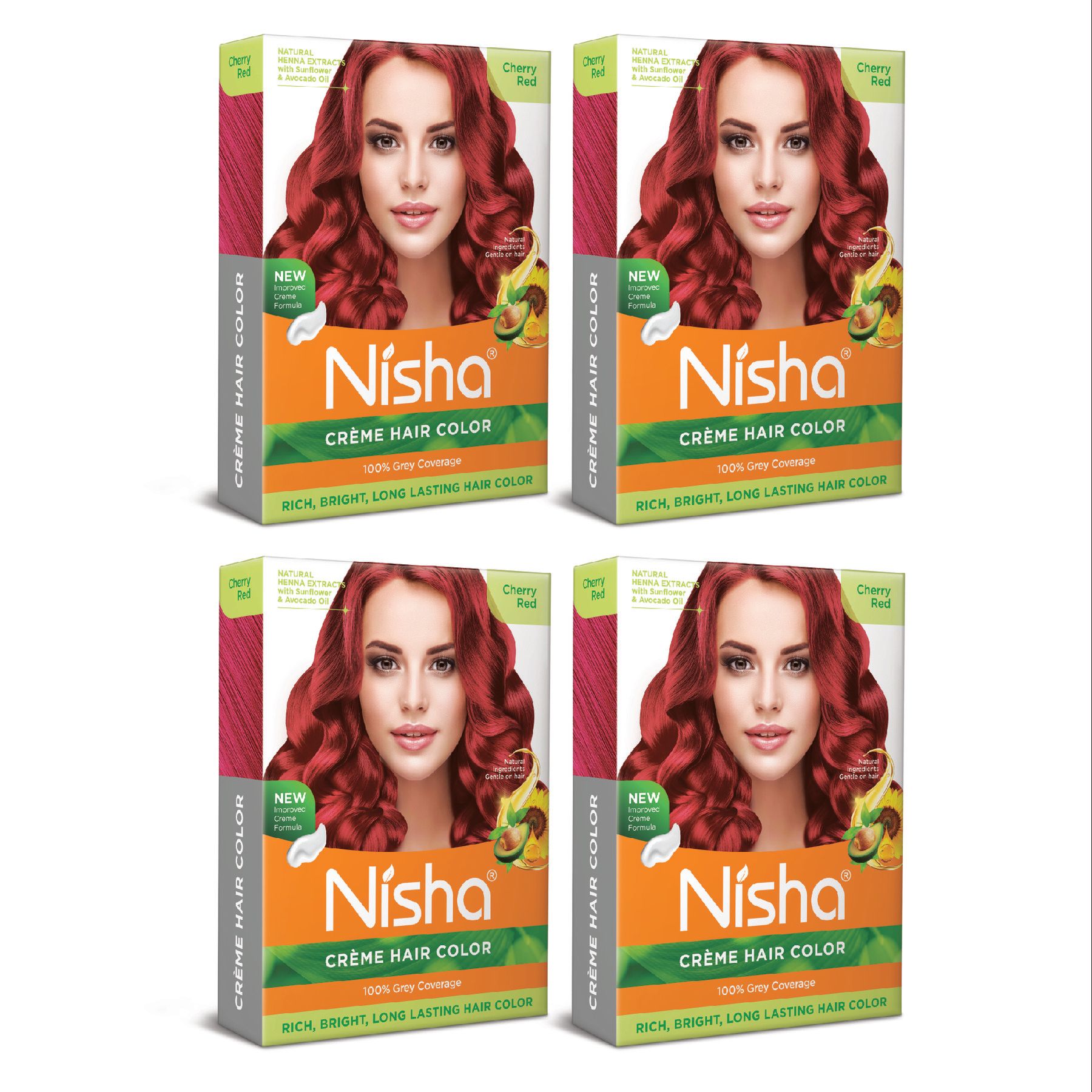 Nisha Creme Hair Color Cherry Red 40g Pack of 4, Permanent Hair Color for Women Men, 100% Grey Coverage