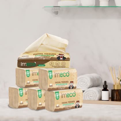 Imeco Ultra-Soft Bamboo Facial Tissues (100 Pulls, 6 Pack, Pack of 2) | Hypoallergenic & Unbleached | Everyday Personal Care