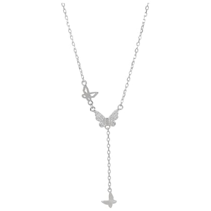 Sterling Silver Butterfly Pendant Chain Necklace for Women | Dainty Layered Drop Design | 925 Silver Jewelry I Weight - 2.53 g