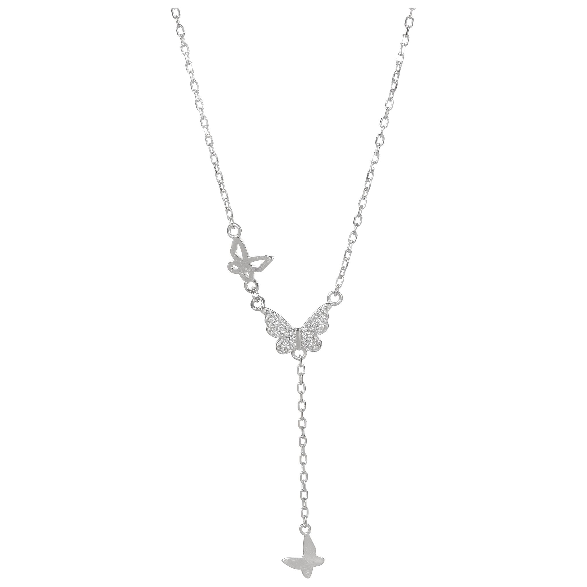 Sterling Silver Butterfly Pendant Chain Necklace for Women | Dainty Layered Drop Design | 925 Silver Jewelry I Weight - 2.53 g