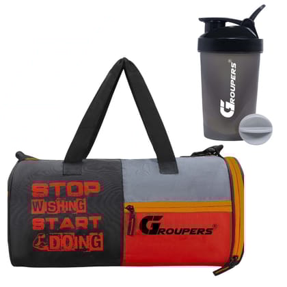 GROUPERS Combo Set of Duffle Polyester Bag with Shaker Bottle-400mllDuffle Bags Travel