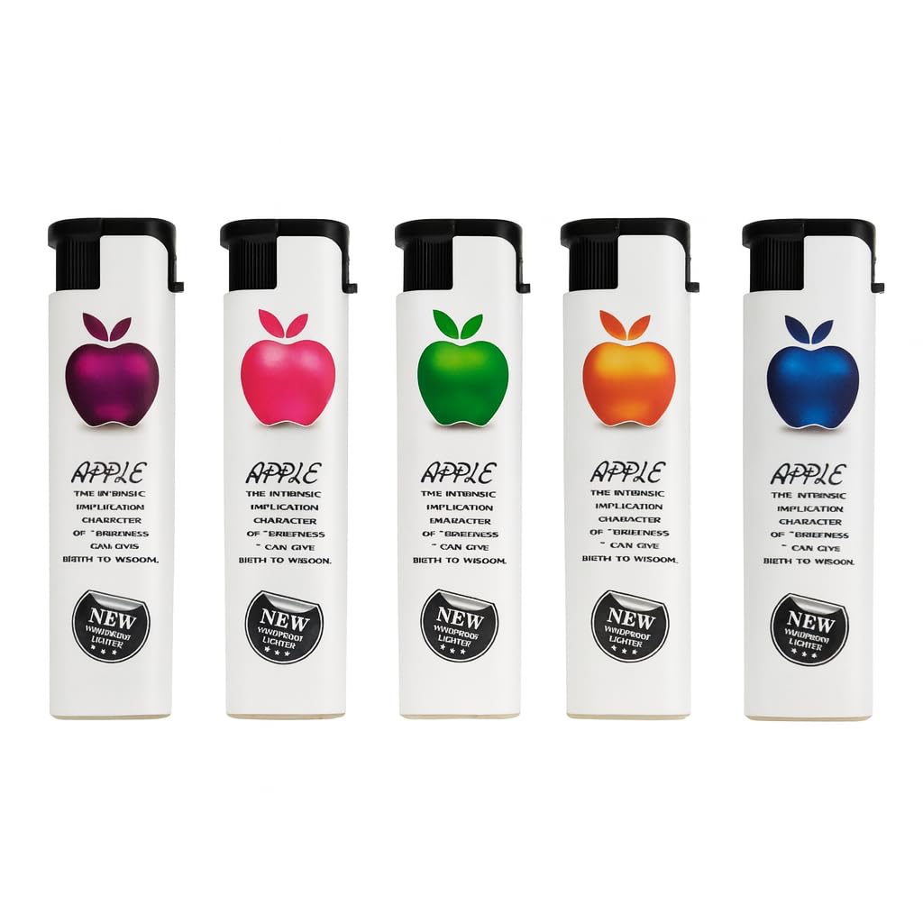 Apple Cigarette Lighter (Pack of 5) – Royal Feel – White Premium Pocket Lighter – Plastic Fancy Windproof Lighter – Stylish & Durable – Ultimate Look - Refillable