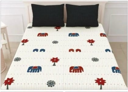 Handblock Cotton Bedsheet Set with 2 Pillow Covers, Xlarge Double Bed (108x108")