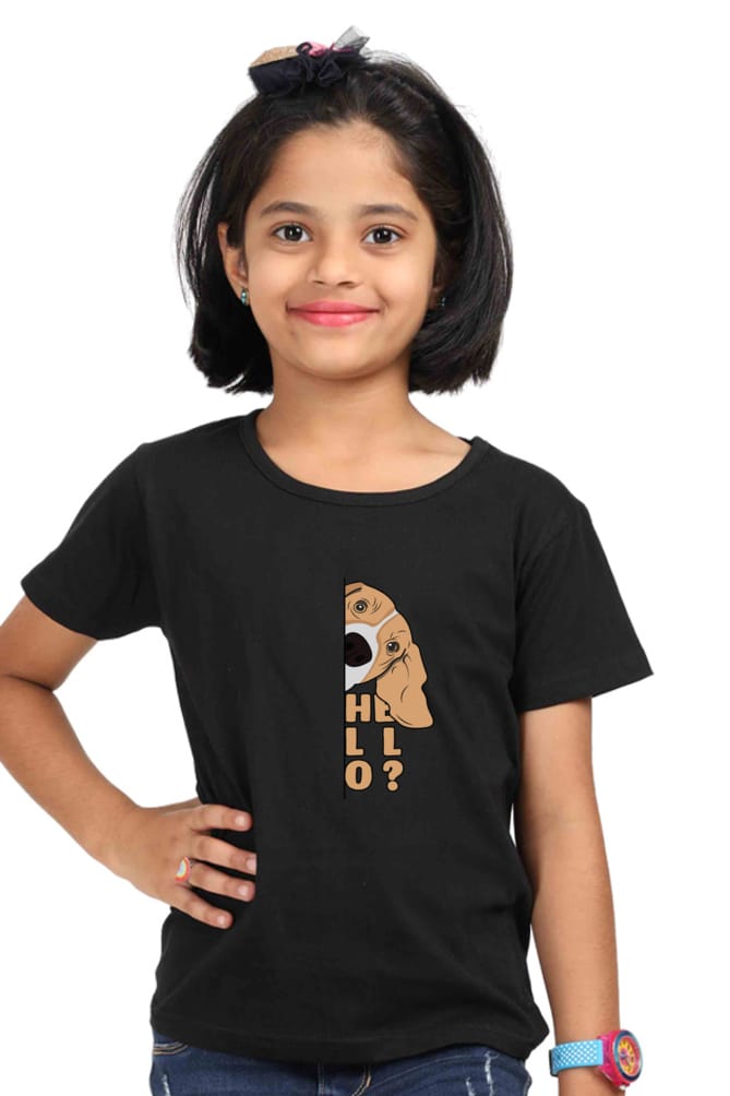 Round Neck T-Shirt (Girls) - Basset Hound Hello (7 Colours)