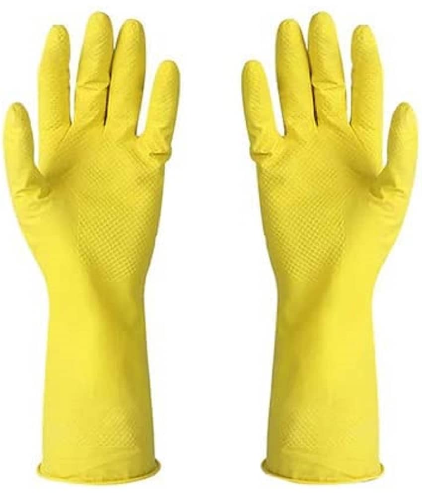 Reusable Natural Latex Rubber, Powder Free Dish Washing Cleaning Gloves ( 1 pair )