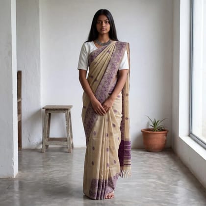 Handwoven Sambalpuri Cotton Saree in Mauve with Baandha Ikat Motifs Handwoven Sambalpuri Cotton Saree in Mauve with Baandha Ikat Motifs