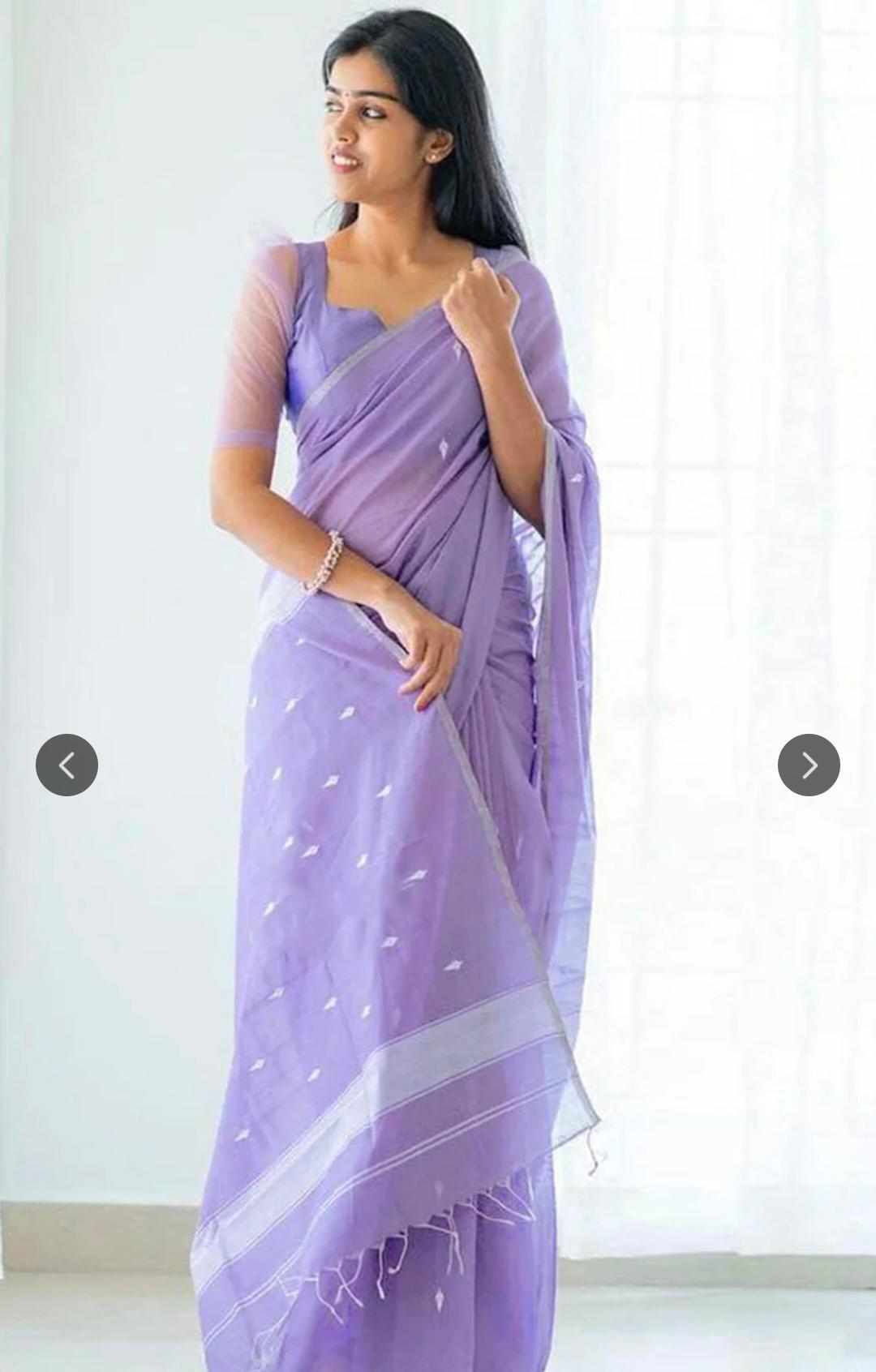 Women's Purple Printed Cotton Saree