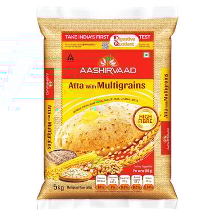 Aashirvaad Atta With Multigrains, The High Fibre Atta, 5Kg Pack OF 2