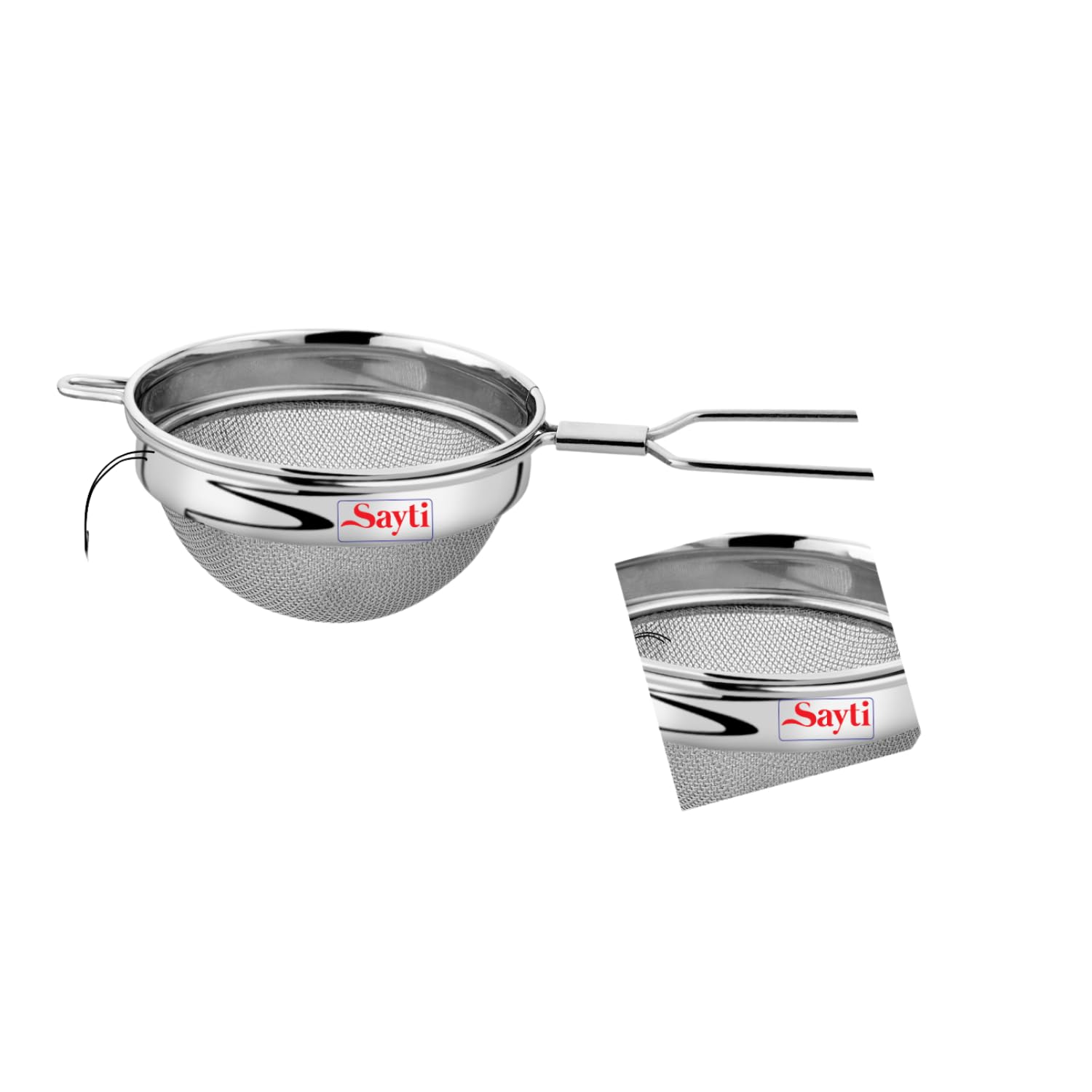 RK Sayti Stainless Steel Round Strainer, 304 Grade Double Mesh, Premium Polish, Pack of 2, Medium Size