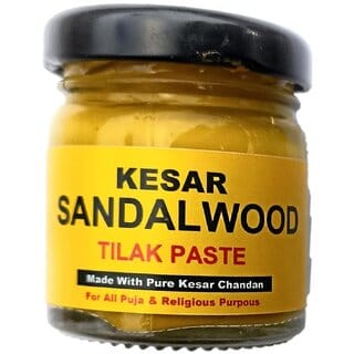 SnapSnop Kesar Sandalwood Tilak Paste 50g in Jar Box, Kesar Chandan Tika/Tilak Made with Pure and Rare Kesar Sandalwood with Spiritural Mantra. Ready to use Tilak.