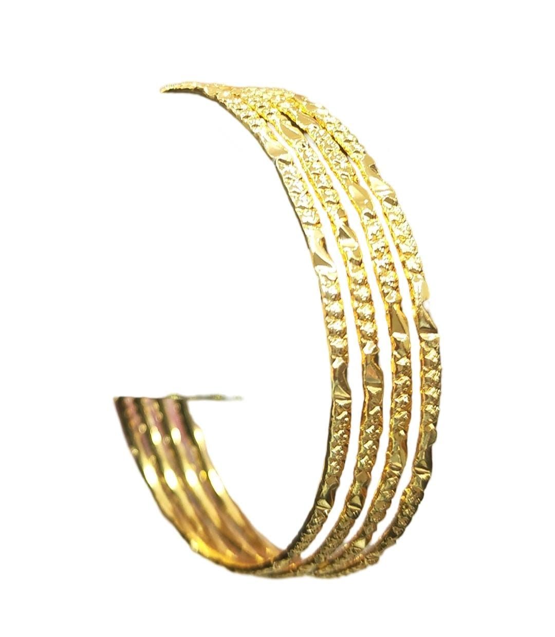 4 Piece Set of  Gold Plated Textured Kada Bangles for Women