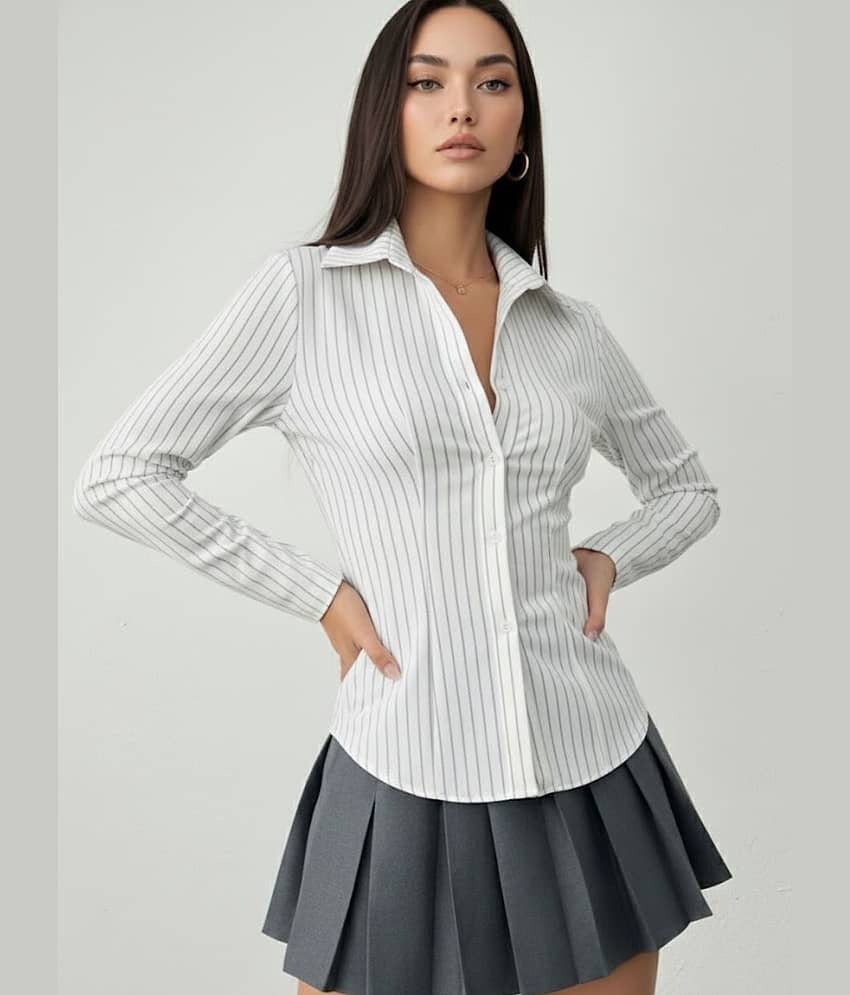 Aahwan Women Cotton Blend Shirt ( White )