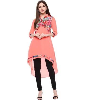 StyleStone Neon Pink Georgette Asymmetrical Hemline Kurti