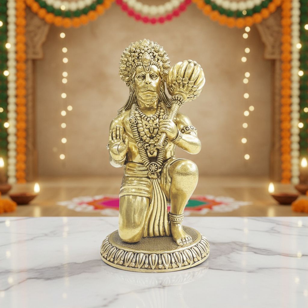 Brass Hanuman Ji Idol Statue for Home Temple, Large Size, Height : 8.5 Inch (BSMAS1735 L)