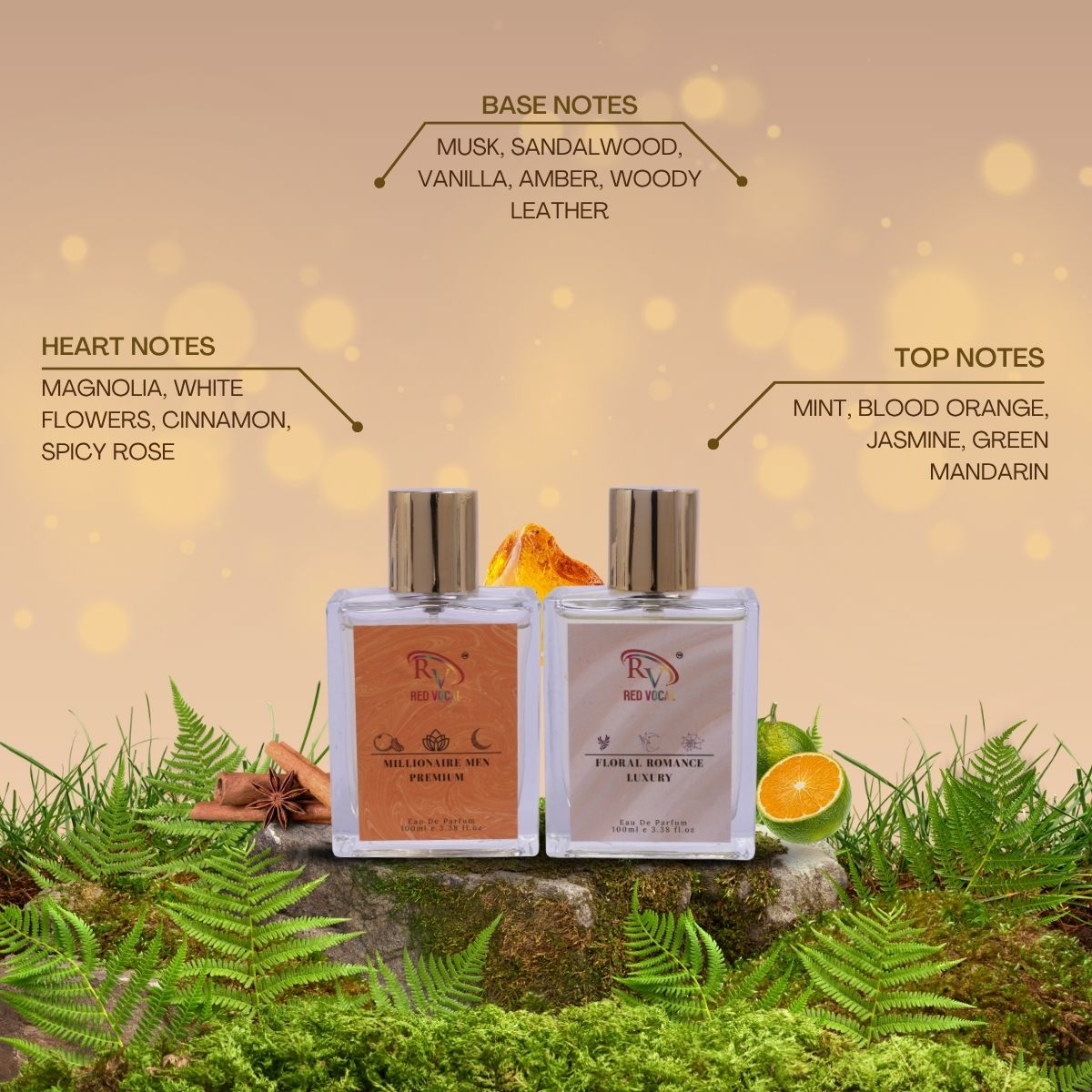Red Vocal Millionaire Men Premium with Floral Romance Luxury Eau de Parfum Combo (Set of 2) 100ml Each