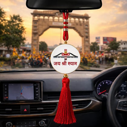 AAKAR Trendz Khatu Shyam Car Hanging Ornament, Religious Car Decor Accessory with Red Tassel,