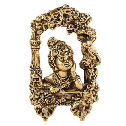 DreamKraft Handcrafted Krishna Metal Key Hanger (12 cm x 18 cm x 5 cm, Gold)