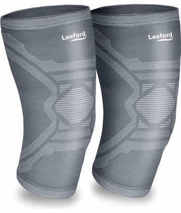 Leeford Knee Support Pair for Pain Relief, Men & Women, Soft Designer Grey - M Size
