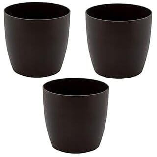 De Gardenia Flower Pots - 4.4 Inch Plastic Flower Pots | Modern Decorative Indoor Outdoor Planters/Pots - Plant Not Included - Pack of (3 Black)