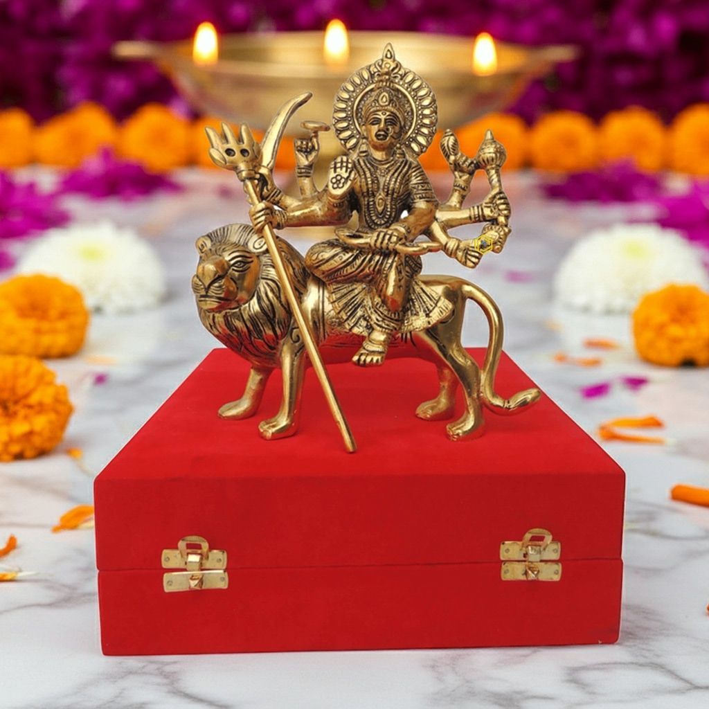 Aluminium Durga Ji Handcrafted Statue � Spiritual Home Decor Idol, Height : 9.6 Inch (ASMAS371 G)