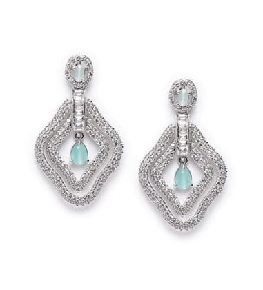 Generic Women's Brass Silver Plated Drop Earrings (Turquoise)-PID66263 Generic Women's Brass Silver Plated Drop Earrings (Turquoise)-PID66263