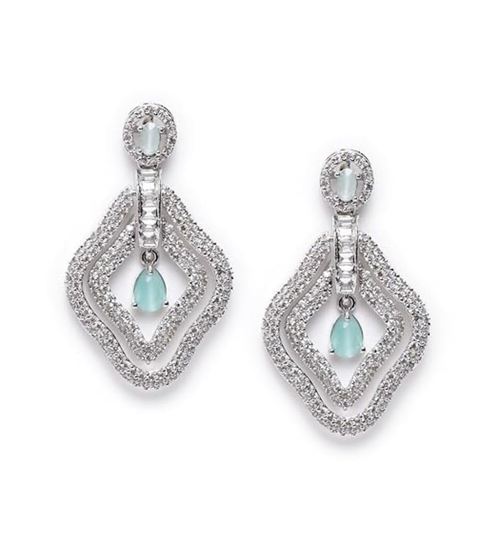 Generic Women's Brass Silver Plated Drop Earrings (Turquoise)-PID66263