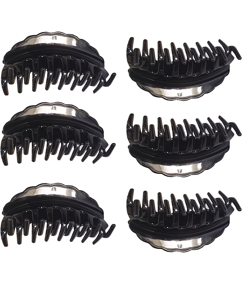 FOK Pack Of 6 Black Large Hair Clutchers for Women Brand: FOK