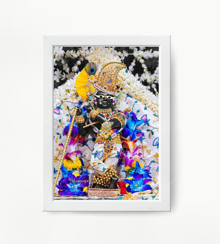 NOKKES Radha Raman Ji Vrindavan Radha Raman Thakur Ji White Photo Frames Religious Photo frame 5X7 Inch Photo Frame_QWW57