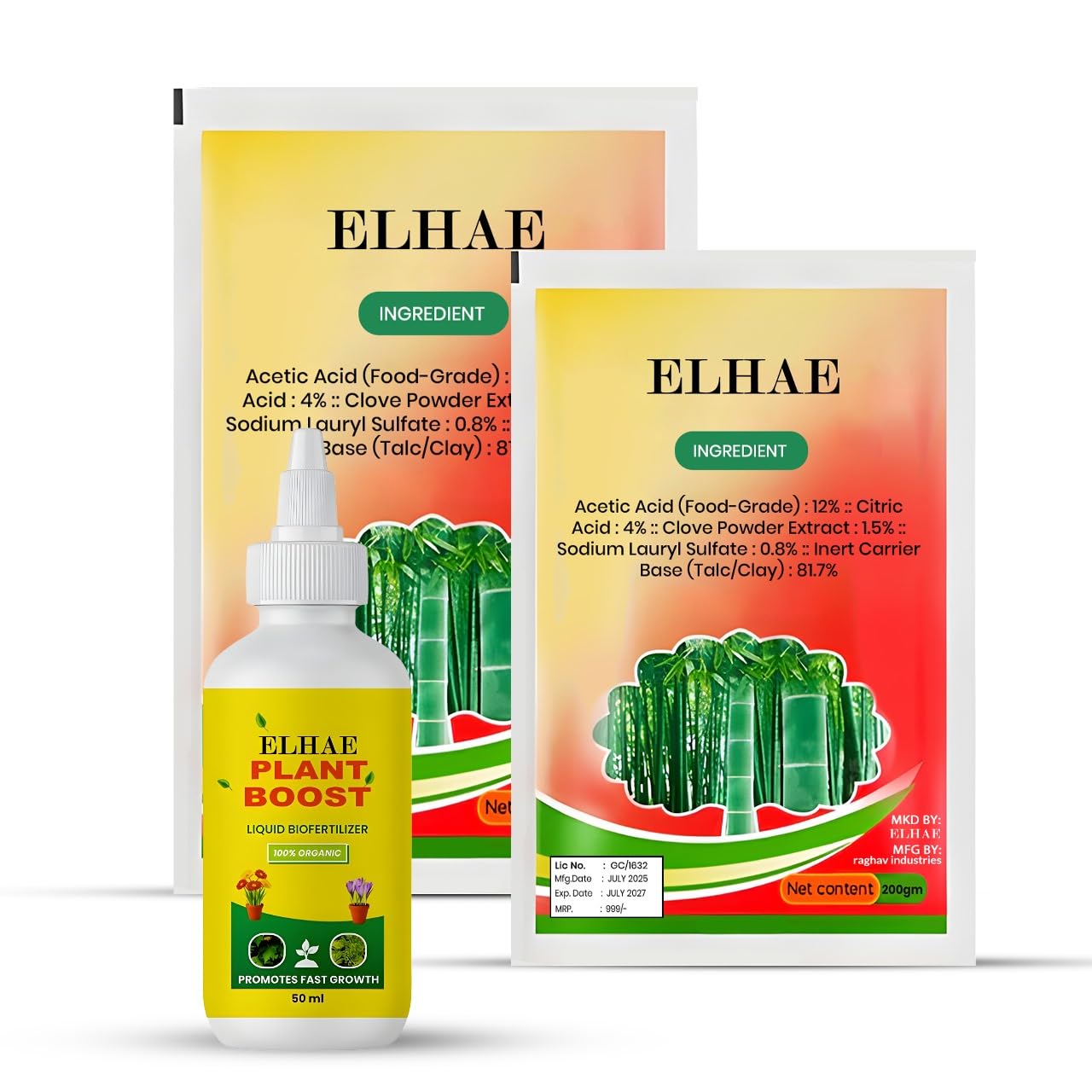 ELHAE Herbal Weed Control Granules (2 x 200g) + Plant Boost Biofertilizer (50ml) | Organic Weed Removal & Plant Growth Combo | Odor-Free | Pet & Soil Safe | Garden & Farm Use