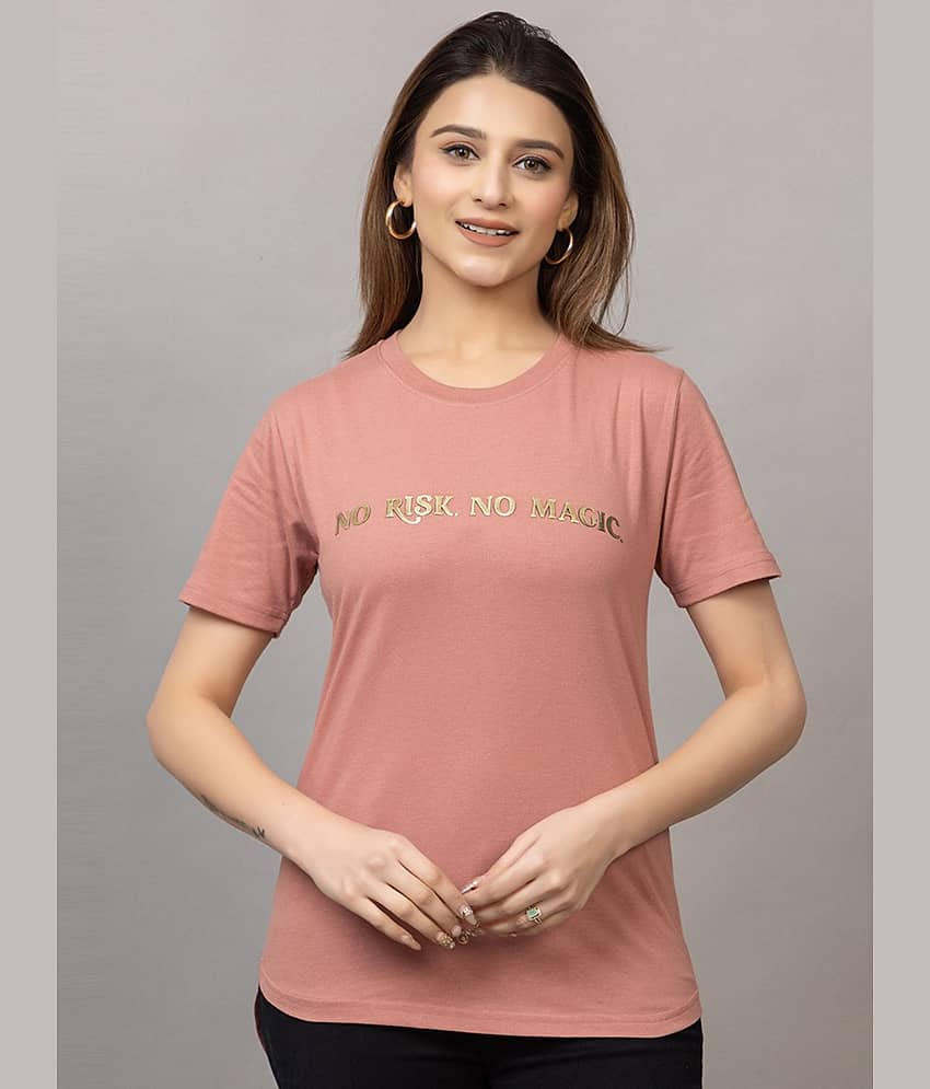 MISDYNAMIC Women Cotton Blend Printed Regular Fit Round Neck T-Shirt ( Pink )