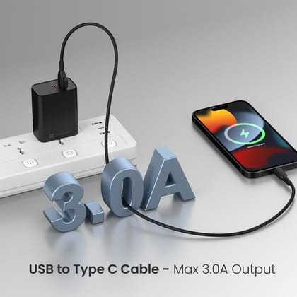 Portronics Konnect Core 3 - USB TO Type C 3.0A Max Output, 1M Cable Length, Strong PVC Material, Fast Data Sync